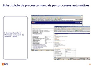 Substituição de processos manuais por processos automáticos




# Exemplo: Recolha de
informação num pedido de
Cartão de Crédito




                                                          23
 