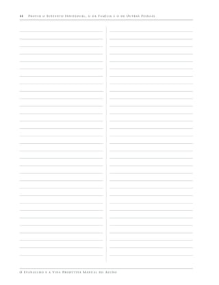 44    PROVER O SUSTENTO INDIVIDUAL, O DA FAMÍLIA E O DE OUTRAS PESSOAS




O E VA N G E L H O E A V I D A P R O D U T I VA M A N U A L D O A L U N O
 