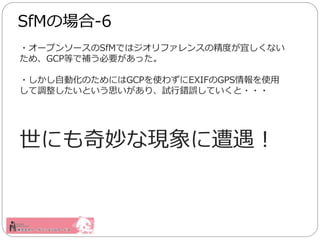 ?`ץ󥽩`SfMǤϥե󥹤ξȤˤʤ
ᡢGCPȤaҪä
?ԄӻΤˤGCPʹ鷺EXIFGPSʹ
{Ȥ˼ꡢԇe`Ƥ???
ˤʬF
SfMΈ-6
 