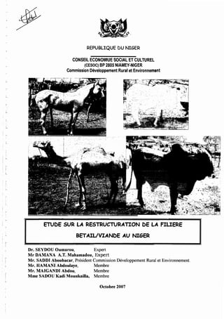 Etude sur la Restructuration de la Filière Bétail/Viande au Niger