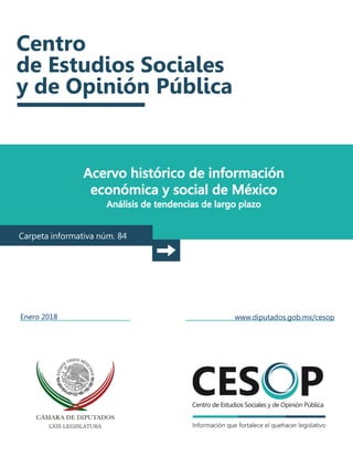 Acervo histórico de información
económica y social de México
Análisis de tendencias de largo plazo
Carpeta informativa núm. 84
Enero 2018 www.diputados.gob.mx/cesop
 