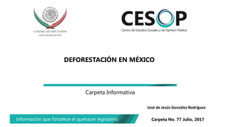 Información que fortalece el quehacer legislativo
Carpeta Informativa
Carpeta No. 77 Julio, 2017
DEFORESTACIÓN EN MÉXICO
José de Jesús González Rodríguez
 