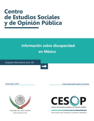 Información sobre discapacidad
en México
Carpeta informativa núm. 83
Diciembre 2017 www.diputados.gob.mx/cesop
 
