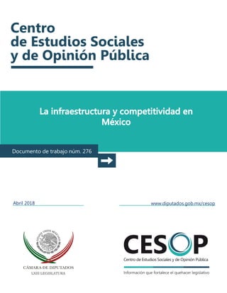 La infraestructura y competitividad en
México
Documento de trabajo núm. 276
Abril 2018 www.diputados.gob.mx/cesop
 