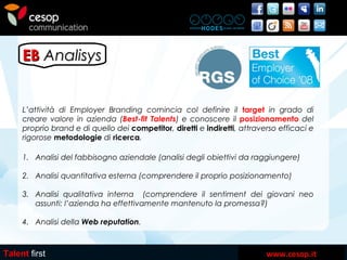 www.cesop.it
EBEB AnalisysAnalisys
Talent first
1. Analisi del fabbisogno aziendale (analisi degli obiettivi da raggiunger...