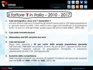 www.cesop.it
Il fattoreIl fattore YY in Italia – 2010 - 2017in Italia – 2010 - 2017
Talent first
1. Calo demografico, dove...