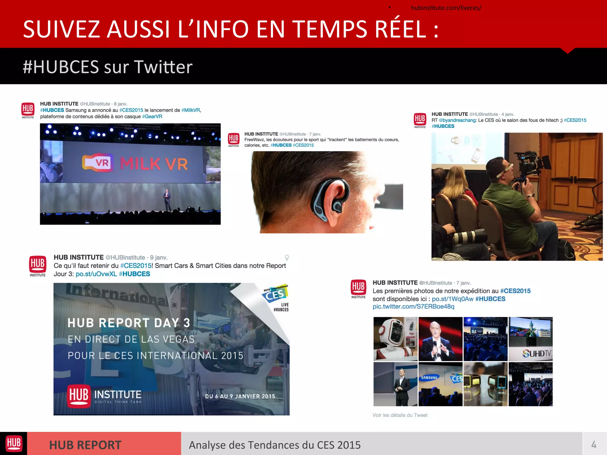 Analyse des Tendances du CES 2015HUB REPORT
#HUBCES sur Twiter
SUIVEZ AUSSI L’INFO EN TEMPS RÉEL :
4
• hubinsttute.com/liveces/
 