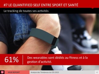 Analyse des Tendances du CES 2015HUB REPORT
Le tracking de toutes ses actvités
#7 LE QUANTIFIED SELF ENTRE SPORT ET SANTÉ
42
61% Des wearables sont dédiés au ftness et à la
geston d’actvité.
 