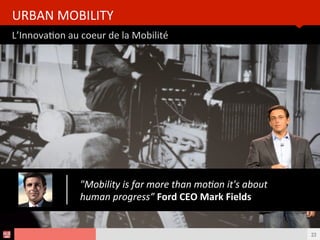 Analyse des Tendances du CES 2015HUB REPORT
L’Innovaton au coeur de la Mobilité
URBAN MOBILITY
23
"Mobility is far more than moton it's about
human progress” Ford CEO Mark Fields
 