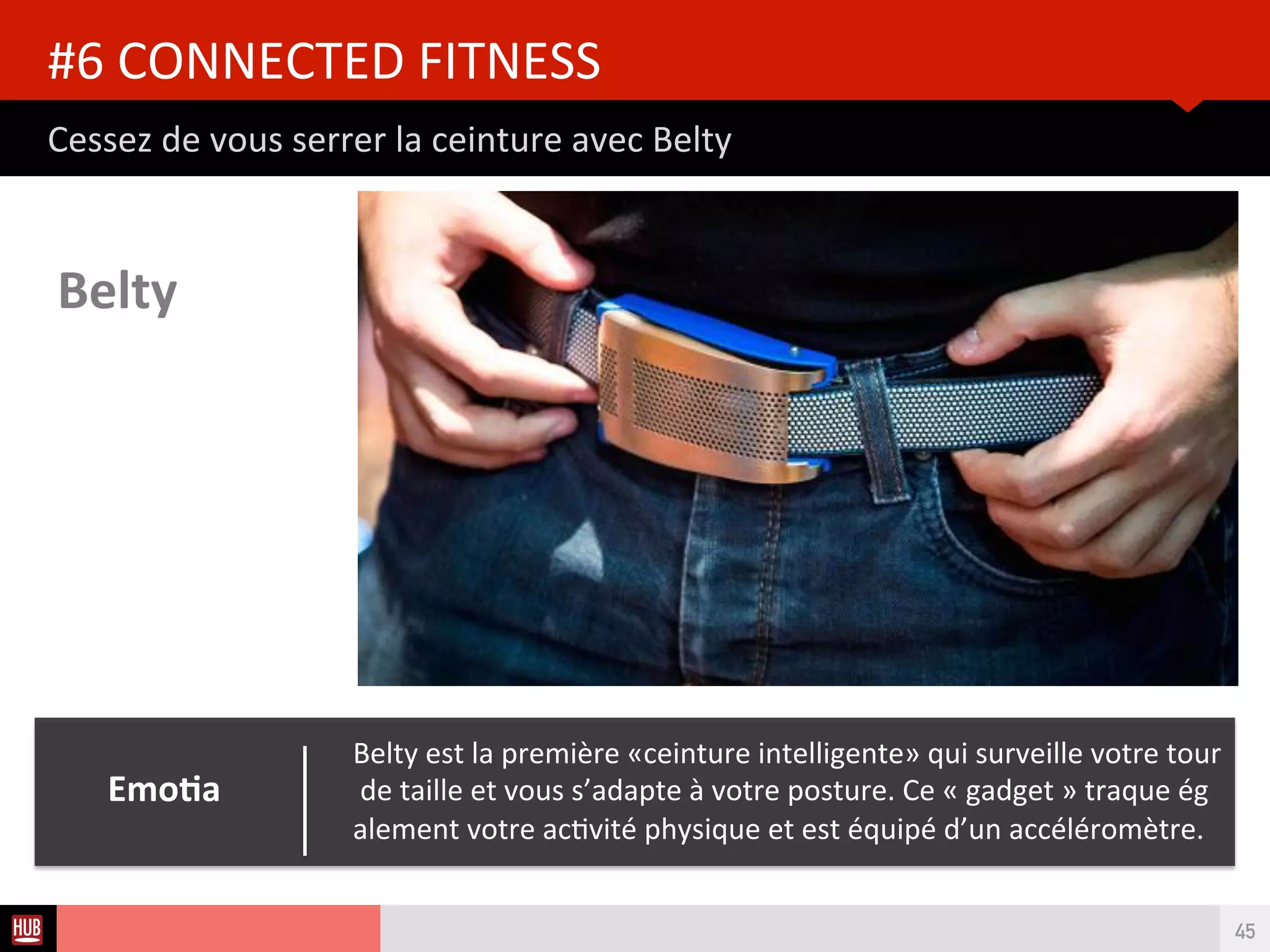 Analyse des Tendances du CES 2015HUB REPORT
Athos connecte la mesure de l’efort à l’anatomie
#5 FITNESS
45
Core
Contrairement aux bracelets connectés destnés à un usage
quotdien, ce tracker intégré dans les vêtement de ftness, localise
et
Mesure précisemment l’efort physique.
Athos
 