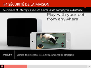 Analyse des Tendances du CES 2015HUB REPORT
Caméra de surveillance à distance avec reconnaisance faciale
#4 SÉCURITÉ DE LA MAISON
34
Netatmo
Netatmo lance Welcome, objet de reconnaisance faciale et détecteur de mouvement. Il
permet de savoir qui rentre à la maison, détecte les visages inconnus, etc.
 
