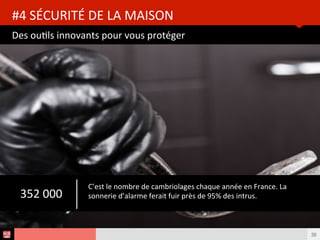 Analyse des Tendances du CES 2015HUB REPORT
Surveiller et interagir avec ses animaux de compagnie à distance
#4 SÉCURITÉ DE LA MAISON
36
Petcube Caméra de surveillance interactve pour animal de compagnie incluant un
laser et la prise de parole pour interagir avec l’animal.
 