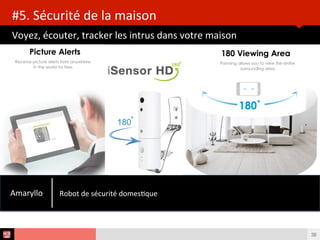 Analyse des Tendances du CES 2015HUB REPORT
Des outls innovants pour vous protéger
#4 SÉCURITÉ DE LA MAISON
38
352 000
C’est le nombre de cambriolages chaque année en France. La
sonnerie d’alarme ferait fuir près de 95% des intrus.
 
