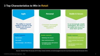 7PUBLIC© 2018 SAP SE or an SAP affiliate company. All rights reserved. ǀ
3 Top Characteristics to Win in Retail
Source: Deloitte Retail Showcase 2016 (https://www2.deloitte.com/uk/en/pages/consumer-business/articles/retail-showcase.html)
 