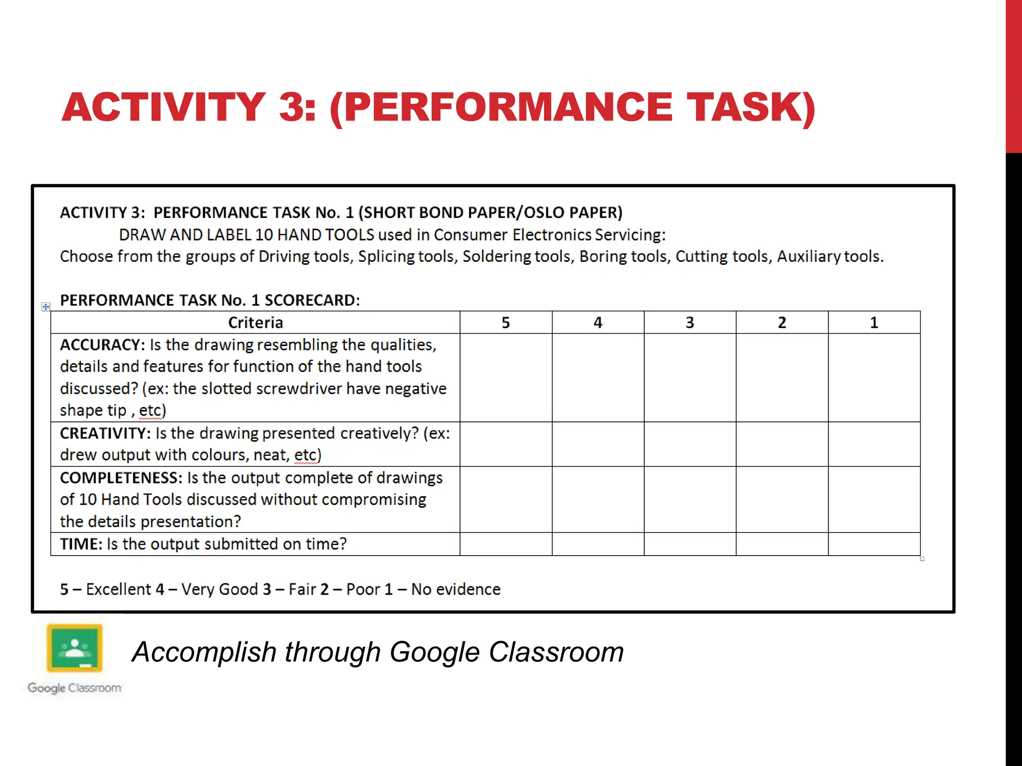 ACTIVITY 3: (PERFORMANCE TASK)
Accomplish through Google Classroom
 