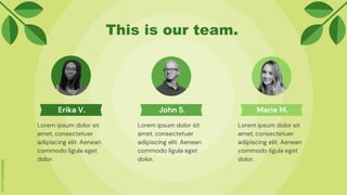 Erika V. John S. Marie M.
This is our team.
Lorem ipsum dolor sit
amet, consectetuer
adipiscing elit. Aenean
commodo ligula eget
dolor.
Lorem ipsum dolor sit
amet, consectetuer
adipiscing elit. Aenean
commodo ligula eget
dolor.
Lorem ipsum dolor sit
amet, consectetuer
adipiscing elit. Aenean
commodo ligula eget
dolor.
 