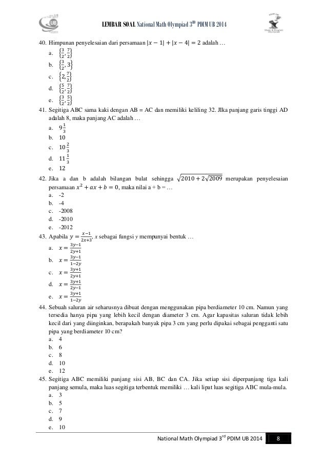 Kumpulan Soal Pelajaran 8 Contoh Soal Olimpiade Matematika Sma 2019