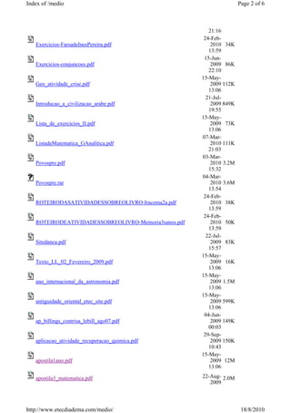Index of /medio                                                       Page 2 of 6



                                                         21:16
                                                       24-Feb-
   Exercicios-FarsadeInesPereira.pdf                      2010 34K
                                                         13:59
                                                       15-Jun-
   Exercicios-conjuncoes.pdf                              2009 86K
                                                         22:10
                                                      15-May-
   Geo_atividade_crise.pdf                                2009 112K
                                                         13:06
                                                        21-Jul-
   Introducao_a_civilizacao_arabe.pdf                     2009 849K
                                                         19:55
                                                      15-May-
   Lista_de_exercicios_II.pdf                             2009 73K
                                                         13:06
                                                      07-Mar-
   ListadeMatematica_GAnalitica.pdf                       2010 111K
                                                         21:03
                                                      03-Mar-
   Povospre.pdf                                           2010 3.2M
                                                         15:32
                                                      04-Mar-
   Povospre.rar                                           2010 3.6M
                                                         13:54
                                                       24-Feb-
   ROTEIRODASATIVIDADESSOBREOLIVRO-Iracema2a.pdf          2010 38K
                                                         13:59
                                                       24-Feb-
   ROTEIRODEATIVIDADESSOBREOLIVRO-Memoria3sanos.pdf       2010 50K
                                                         13:59
                                                        22-Jul-
   Sitedanca.pdf                                          2009 83K
                                                         15:57
                                                      15-May-
   Texto_LL_02_Fevereiro_2009.pdf                         2009 16K
                                                         13:06
                                                      15-May-
   ano_internacional_da_astronomia.pdf                    2009 1.5M
                                                         13:06
                                                      15-May-
   antiguidade_oriental_etec_site.pdf                     2009 599K
                                                         13:06
                                                       04-Jun-
   ap_billings_contrisa_lebill_ago07.pdf                  2009 149K
                                                         00:03
                                                       29-Sep-
   aplicacao_atividade_recuperacao_quimica.pdf            2009 150K
                                                         10:43
                                                      15-May-
   apostila1ano.pdf                                       2009 12M
                                                         13:06

   apostila3_matematica.pdf                           22-Aug- 2.0M
                                                         2009



http://www.etecdiadema.com/medio/                                      18/8/2010
 