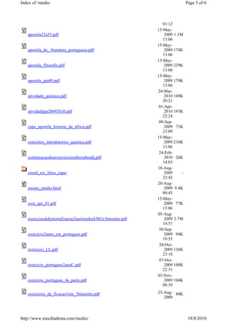 Index of /medio                                                              Page 3 of 6



                                                               01:12
                                                            15-May-
   apostila23a55.pdf                                            2009 1.1M
                                                               13:06
                                                            15-May-
   apostila_de_ literatura_portuguesa.pdf                       2009 174K
                                                               13:06
                                                            15-May-
   apostila_filosofia.pdf                                       2009 229K
                                                               13:06
                                                            15-May-
   apostila_gta09.pdf                                           2009 179K
                                                               13:06
                                                            24-Mar-
   atividade_quimica.pdf                                        2010 149K
                                                               20:21
                                                             01-Apr-
   atividadepp20092010.pdf                                      2010 191K
                                                               22:24
                                                             09-Sep-
   capa_apostila_historia_da_africa.pdf                         2009 71K
                                                               23:09
                                                            15-May-
   conceitos_introdutorios_quimica.pdf                          2009 216K
                                                               13:06
                                                             24-Feb-
   continuacaodosexerciciossobresubeadj.pdf                     2010 26K
                                                               14:03
                                                            18-Aug-
   coord_ext_fotos_capa/                                        2009     -
                                                               23:42
                                                            20-Aug-
   ensino_medio.html                                            2009 9.4K
                                                               00:43
                                                            15-May-
   exer_qui_01.pdf                                              2009 77K
                                                               13:06
                                                            05-Aug-
   exercciosdehistoriafixacao2aseriesdosEM3o bimestre.pdf       2009 2.7M
                                                               14:57
                                                             30-Sep-
   exercicio2anos_em_portugues.pdf                              2009 94K
                                                               19:55
                                                             20-Oct-
   exercicio_LL.pdf                                             2009 136K
                                                               23:10
                                                             07-Oct-
   exercicio_portugues2anoC.pdf                                 2009 100K
                                                               22:31
                                                            03-Nov-
   exercicio_portugues_4a_parte.pdf                             2009 104K
                                                               08:39

   exercicios_de_fixacao1em_3bimestre.pdf                   25-Aug- 80K
                                                               2009



http://www.etecdiadema.com/medio/                                             18/8/2010
 