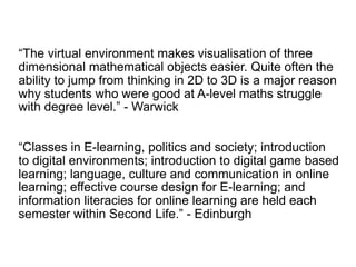Virtual Environment courses

“A course about 3D interactive environments.” – Greenwich

“In February '09, we'll be running...