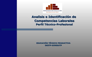 Analisis e Identificación de  Competencias Laborales Perfil Técnico-Profesional EDUCACIÓN TÉCNICO PRODUCTIVA DESTP-DINESUTP 