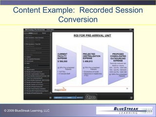 © 2009 BlueStreak Learning, LLC
Content Example: Recorded Session
Conversion
 