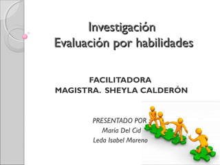 Investigación
Evaluación por habilidades
FACILITADORA
MAGISTRA. SHEYLA CALDERÓN

PRESENTADO POR :
María Del Cid
Leda Isabel Moreno

 
