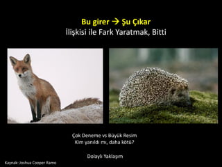 Bu girer  Şu Çıkar
                             İlişkisi ile Fark Yaratmak, Bitti




                               Çok Deneme vs Büyük Resim
                                Kim yanıldı mı, daha kötü?

                                     Dolaylı Yaklaşım
Kaynak: Joshua Cooper Ramo
 