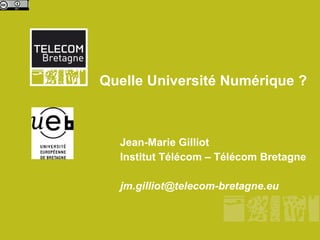 Quelle Université Numérique ?  Jean-Marie Gilliot Institut Télécom – Télécom Bretagne [email_address] 