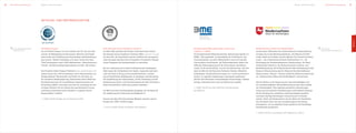 26   Wirtschaftliche Verantwortung   Mitglied- und Partnerschaften                                                                                                                                                                                                                            Mitglied- und Partnerschaften        Wirtschaftliche Verantwortung   27




                                     MITGLIED- UND PARTNERSCHAFTEN




                                                                                                                                                                                                                                                                                                                                                                        Ökonomie
         www.unglobalcompact.org     UN Global Compact                                                  BSCI (Business Social Compliance Initiative)                        Bundesverband Materialwirtschaft, Einkauf und                       Niedersächsische Allianz für Nachhaltigkeit                                   www.bme.de
         www.bsci-eu.org                                                                                                                                                                                                                                                                                                      www.umwelt.niedersachsen.de
                                     Die UN Global Compact ist eine Initiative der UN, die sich welt-   Im März 2003 gründete die Foreign Trade Association formal          Logistik e. V. (BME)                                                Im Dezember 2008 haben die niedersächsische Landesregierung –
                                     weit für die Bekämpfung der Korruption, Sklaverei und Kinder-      die Business Social Compliance Initiative (BSCI; www.bsci-eu.org)   Der Bundesverband Materialwirtschaft, Einkauf und Logistik e. V.    vertreten durch den Ministerpräsidenten, den Minister für Wirt-
                                     arbeit sowie die Schaffung menschenwürdiger Arbeitsbedingun-       mit dem Ziel, die Instrumente und das Verfahren für das gemein-     (BME), 1954 gegründet, ist Dienstleister für 8.500 Einzel- und      schaft, Arbeit und Verkehr und den Minister für Umwelt und Klima-
                                     gen einsetzt. Weltweit beteiligen sich daran inzwischen über       same European Business Social Compliance Programme (Europä-         Firmenmitglieder, darunter Mittelständler sowie die Top-200 -       schutz –, die Unternehmerverbände Niedersachsen e. V., die
                                     7.000 Unternehmen sowie 3.000 Arbeitnehmer-, Menschenrechts-,      isches Programm für Sozialstandards) zu entwickeln.                 Unternehmen Deutschlands. Als Netzwerkgestalter fördert der         Vereinigung der Handwerkskammern Niedersachsen, die Hand-
                                     Umwelt- und Entwicklungsorganisationen aus über 140 Ländern.                                                                           BME den Erfahrungsaustausch für Unternehmen und Wissen-             werkskammer Hannover, der Niedersächsische Industrie- und
                                                                                                        Bei der Umsetzung der im BSCI-Verhaltenskodex festgelegten          schaft, für die Beschaffungs- und für die Anbieterseite. Der Ver-   Handelskammertag, die Niedersächsische IHK-Arbeitsgemeinschaft
                                     Das Deutsche Global Compact Netzwerk (www.globalcompact.de)        Ziele tragen die Unternehmen der lokalen, regionalen und natio-     band ist offen für alle Branchen (Industrie, Handel, öffentliche    Hannover-Braunschweig und der Deutsche Gewerkschaftsbund
                                     umfasst heute über 200 Unternehmen sowie Organisationen aus        nalen Situation in Bezug auf die gesellschaftlichen, sozialen       Auftraggeber, Banken/Versicherungen etc.) und Unternehmens-         Niedersachsen – Bremen – Sachsen-Anhalt die Rahmenvereinbarung
                                     Zivilgesellschaft, Wissenschaft und Politik. Es wird aktiv von     und wirtschaftlichen Bedingungen im jeweiligen Land Rechnung.       formen. 41 regionale Gliederungen organisieren bundesweit           zur „Niedersachsen Allianz für Nachhaltigkeit“ unterzeichnet.
                                     der deutschen Bundesregierung, insbesondere durch Mittel des       Die Verpﬂichtung der Unternehmen, auf die Umsetzung und die         jährlich 400 informative Veranstaltungen (Fachvorträge, Lieferan-
                                     Bundesministeriums für wirtschaftliche Zusammenarbeit und          Einhaltung der Sozial- und Umweltstandards des BSCI-Verhaltens-     tentage, Firmenbesuche) rund um Einkauf und Logistik.               Ziel der Allianz ist die Steigerung der Innovationsfähigkeit und
                                     Entwicklung (BMZ), unterstützt und hat sich nachhaltig als eine    kodex hinzuarbeiten, bleibt davon jedoch unberührt.                                                                                     ein umweltverträgliches Wirtschaftswachstum unter dem Leitbild
                                     wichtige Plattform für den Dialog über gesellschaftlich verant-                                                                        g CEWE COLOR trat Ende 2009 dem Verhaltenskodex                     der Nachhaltigkeit. Über geltende gesetzliche Anforderungen
                                     wortliches unternehmerisches Handeln („Corporate Social            Die BSCI hat einen Verhaltenskodex festgelegt, der die Basis für    des BME bei.                                                        hinaus soll mit konkreten Vereinbarungen und Projekten Vorsorge
                                     Responsibility“) etabliert.                                        die Auditierung der Lieferanten der Mitglieder ist.                                                                                     für die Erhaltung der natürlichen Lebensgrundlagen getroffen
                                                                                                                                                                                                                                                und sollen künftige Belastungen vorausschauend vermieden
                                     g CEWE COLOR beteiligt sich seit September 2010.                   Derzeit sind über 650 Unternehmen Mitglied, darunter diverse                                                                            werden. Dabei will Niedersachsen mit der Allianz für Nachhaltig-
                                                                                                        Kunden der CEWE COLOR-Gruppe.                                                                                                           keit thematisch über eine rein umweltbezogene Ausrichtung
                                                                                                                                                                                                                                                hinausgehen, um ein möglichst breites Spektrum der Nachhaltig-
                                                                                                        g Hier ist CEWE COLOR seit Oktober 2010 Mitglied.                                                                                       keitsthematik abzudecken.


                                                                                                                                                                                                                                                g CEWE COLOR ist seit Februar 2011 Mitglied der Allianz.
 