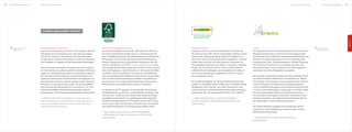28   Wirtschaftliche Verantwortung   Mitglied- und Partnerschaften                                                                                                                                                                                                                             Mitglied- und Partnerschaften        Wirtschaftliche Verantwortung   29




                                                                                                                                                                                                                                                                                                                                                                         Ökonomie
         www.cdproject.net           Carbon Disclosure Project (CDP)                                     FSC® (Forest Stewardship Council)                                       Deutsche Post DHL                                                 ertemis                                                                     www.gogreen.de
         www.fsc.org                                                                                                                                                                                                                                                                                                           www.ertemis.eu
                                     Das Carbon Disclosure Project (CDP) ist eine Initiative, die mehr   Der Forest Stewardship Council wurde 1993 gegründet. Ziel ist es,       GoGreen ist eine CO²-neutrale Versandoption für Kunden von        Das European Research and Transfer Network for Environmental
                                     Transparenz bei CO²-Emissionen von Unternehmen erreichen            die in Rio verabschiedeten Forderungen an „nachhaltige Entwick-         der Deutschen Post DHL. Mit der Versandoption GoGreen werden      Management Information Systems ist ein Forschungsnetzwerk
                                     will. Die 551 Investoren, die weltweit hinter dem CDP stehen,       lung“ für Wälder umzusetzen. Besondere Bedeutung im Rahmen der          zunächst alle transportbezogenen Emissionen kalkuliert und        auf dem Gebiet der betrieblichen Umweltinformationssysteme. Das
                                     fordern jährlich weltweit Unternehmen auf, ihre CO²-Emissionen      Forderungen von Rio hat die gleichwertige Berücksichtigung von          dann durch externe Klimaschutzprojekte ausgeglichen. Geschäfts-   Netzwerk vereinigt Kernkompetenzen in den Disziplinen Infor-
                                     und Strategien im Umgang mit dem Klimawandel offenzulegen.          sozialen, ökologischen und wirtschaftlichen Aspekten bei der Nut-       kunden haben die Wahl, alle oder einige ihrer nationalen und      mationssysteme, BWL, Umweltmanagement, Ökologie, Ökonomie
                                                                                                         zung von Naturgütern. Der FSC ® (www.fsc-deutschland.de) ist eine       internationalen Sendungen als GoGreen zu versenden. Geschäfts-    sowie Informatik und hat es sich zur Aufgabe gemacht, neue
                                     Das Carbon Disclosure Project hat, basierend auf den Angaben        internationale gemeinnützige Organisation mit Sitz in Bonn und natio-   kunden, die den GoGreen-Service nutzen, erhalten GoGreen-         Herausforderungen auf dem Gebiet des Umweltmanagements
                                     der Unternehmen, das weltweit größte frei verfügbare Emissions-     nalen Arbeitsgruppen in über 80 Ländern. Er zielt darauf ab, Wälder     Aufkleber für ihre Sendungen sowie ein jährliches Zertiﬁkat, in   gemeinsam mit seinen Praxispartnern anzugehen.
                                     register zu unternehmensbezogenen CO²-Emissionen aufgebaut.         zu erhalten. Dieses Ziel möchte er vor allem durch die Förderung        dem die CO²-Gesamtmenge angegeben ist, die für sie in dem
                                     Auf einer Internetseite werden die von den Unternehmen frei-        einer verantwortungsvollen Waldwirtschaft erreichen. Strenge Krite-     Jahr ausgeglichen wurde.                                          Die beteiligten Hochschulen bringen den jeweils aktuellen Stand
                                     gegebenen Antworten für alle Interessierten bereitgestellt. Die     rien, an denen die Bewirtschaftung der Wälder ausgerichtet wer-                                                                           der wissenschaftlichen Erkenntnis in das Netzwerk ein. Weitere
                                     unterstützenden Investoren erhalten Zugang zu allen Antworten.      den soll, dienen dazu, unkontrollierte Abholzung, Verletzung der        Die Ausgleichszertiﬁkate, die durch die externen Klimaschutz-     Unternehmen sind eingeladen, ihren praxisorientierten Wissens-
                                     Sie sollen so in die Lage versetzt werden, die unterschiedlichen    Menschenrechte und Belastung der Umwelt zu vermeiden.                   projekte zur Verfügung stehen, werden durch ein eigenes Carbon    stand zu Verfahren und Methoden des Umweltmanagements,
                                     Auswirkungen des Klimawandels für Unternehmen, z. B. Preis-                                                                                 Management Team verwaltet. Das Carbon Management, alle            zu den betrieblichen Konsequenzen der Kreislaufwirtschaft sowie
                                     risiken für Zertiﬁkate, direkte Wetterrisiken oder steigende        Die Regeln des FSC ® verlangen, dass die gesamte Verarbeitungs-         GoGreen-Prozesse und die Methode der Emissionsberechnung          zu neueren Umwelttechnologien einzubringen. Die Partner stellen
                                     Energiepreise, in ihre Investitionsentscheidungen einzubeziehen.    und Handelskette vom Wald bis zum Großhändler lückenlos zertiﬁ-         werden jedes Jahr von einem externen Prüfer, SGS, veriﬁziert.     ihr unternehmensnahes Wissen zu betrieblichen Prozessen
                                                                                                         ziert sein muss. Im Rahmen der Zertiﬁzierung werden die Produk-                                                                           und Produkten zur Verfügung. Somit sind Unternehmen in das
                                     g CEWE COLOR hat bereits mehrfach am Carbon Disclosure              tionsabläufe einmal jährlich von unabhängigen Dritten überprüft.        g CEWE COLOR versendet seit April 2010 deutschland-               Netzwerk eingebettet, die umfangreiche Kenntnisse im Bereich
                                     Project teilgenommen und wurde 2010 als einziges und 2011 als       Zertiﬁzierte Betriebe können FSC ®-Produkte mit dem FSC ®-Label         weit alle Sendungen im Bereich Mailorder mit GoGreen der          der Organisations- und Prozessberatung besitzen.
                                     eines von zwei SDAX-Unternehmen in den Carbon Disclosure            kennzeichnen. Durch den Kauf dieser Produkte kann der Verbrau-          Deutschen Post.
                                     Leadership Index aufgenommen.                                       cher direkt einen Beitrag zur Verbesserung der Wälder leisten.                                                                            Das ertemis-Netzwerk ermöglicht durch Bündelung diverser
                                                                                                                                                                                                                                                   Kompetenzen einen bidirektionalen Wissenstransfer zwischen
                                                                                                         g Die Zertiﬁzierung der deutschen CEWE COLOR-Betriebe                                                                                     Wissenschaft und Wirtschaft.
                                                                                                         ist 2010 erfolgt. 2011 folgten alle Betriebe der CEWE COLOR-
                                                                                                         Gruppe weltweit.                                                                                                                          g CEWE COLOR ist seit Beginn des Projektes aktiver
                                                                                                                                                                                                                                                   Netzwerkpartner.
 