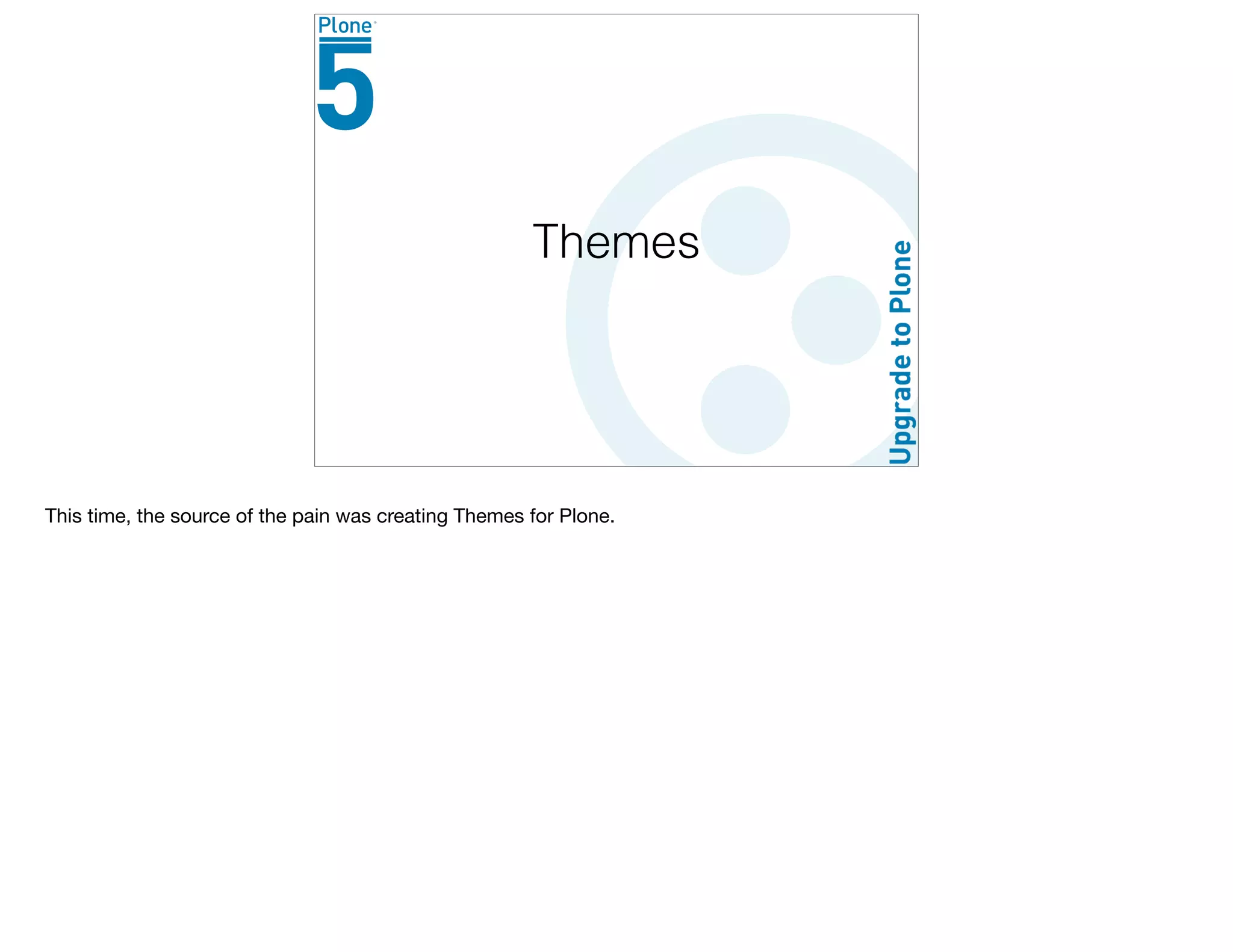 Themes
This time, the source of the pain was creating Themes for Plone.
 