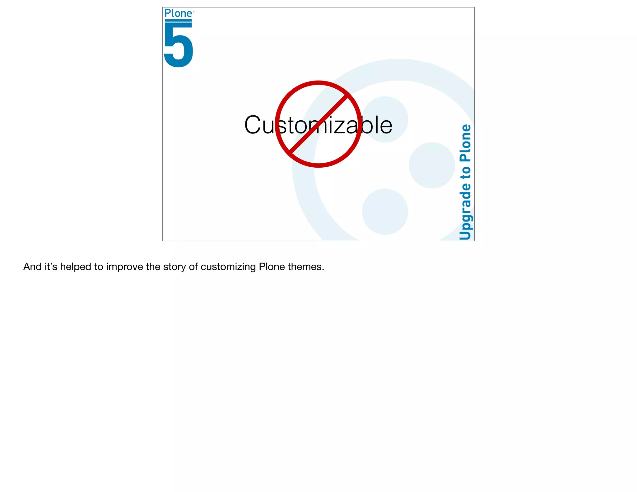 Customizable
And it’s helped to improve the story of customizing Plone themes.

 