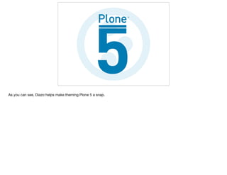 As you can see, Diazo helps make theming Plone 5 a snap.
 