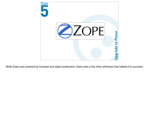 While Zope was powered by traversal and object publication, there were a few other attributes that helped it to succeed.
 