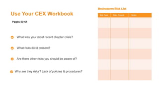 Use Your CEX Workbook
Pages 50-61
What was your most recent chapter crisis?
What risks did it present?
Are there other risks you should be aware of?
Why are they risks? Lack of policies & procedures?
 