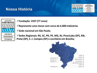 Nossa História 
Fundação: 1937 (77 anos) 
Representa uma classe com cerca de 6.800 indústrias 
Sede nacional em São Paulo; 
Sedes Regionais: RS, SC, PR, PE, MG, RJ, Piracicaba (SP), Rib. Preto (SP), S. J. Campos (SP) e escritório em Brasília;  