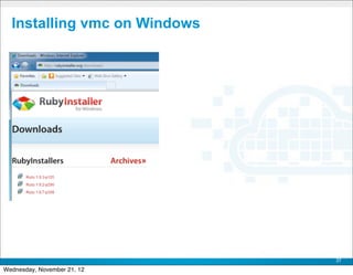 Installing vmc on Windows




                             CONFIDENTIAL

                                            37
Wednesday, November 21, 12
 