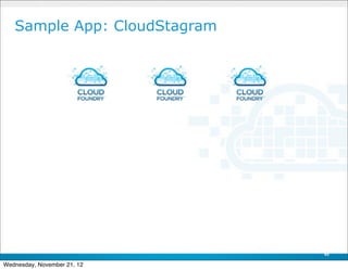 Sample App: CloudStagram




                              45

Wednesday, November 21, 12
 