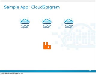 Sample App: CloudStagram




                              46

Wednesday, November 21, 12
 
