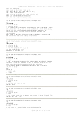 AISWEB - BOLETIM PERSONALIZADO - 28/02/2014 às 19:37:10 UTC - Total de Páginas: 36

SBGR:
SBFI:
SBFI:
SBFL:
SBFL:
SBBH:
SBCF:

Z10 TBE OU W2
NAXOP UZ45 SAT DCT PONTE UW66
NAXOP W6 SAT DCT NIBGA G449 CTB A431
BITAK UN857 EKUBI DCT
BITAK Z4 OU W6 SAT DCT NIBGA G449 CTB W48
CNL RTE PREFERENCIAL PUBLICADA
CNL RTE PREFERENCIAL PUBLICADA)

RIO DE JANEIRO/GALEAO-ANTONIO CARLOS JOBIM,RJ (SBGL)
AGA
Z1713/2013
B) 12/12/13 02:00
C) 05/03/14 23:59
E) AD - EM SUBSTITUICAO AS RTE PREFERENCIAIS PUBLICADAS NO AIP BRASIL
ENR 3.5-31 ITEM 7.1.5, PARA OS VOOS COM DESTINO A KMIA, KORD, KATL,
SVMI E KJFK QUE INTENCIONAREM INGRESSAR NA FIR AMAZONICA NO
PERIODO BTN 0200 A 0530 UTC DEVERAO SEGUIR A SEGUINTE RTE
PREFERENCIAL:
UM409 EGBAV UZ24 BOMAL DCT 0746S05245W DCT KOKNA DCT 0309S05531W
DCT 0031S05740W DCT BUVIP DCT BVI UM402 UDUSA
)
RIO DE JANEIRO/GALEAO-ANTONIO CARLOS JOBIM,RJ (SBGL)
ATM
D0741/2014
B) 28/02/14 13:36
C) 26/05/14 23:59
E) SID RNAV UGROK 1A RWY 10/15 E
SID RNAV EVRAD 1A RWY 10/15
SUSPENSOS OS PROC RWY 15)
RIO DE JANEIRO/GALEAO-ANTONIO CARLOS JOBIM,RJ (SBGL)
ATM
D0724/2014
B) 26/02/14 23:45
C) PERM
E) TMA - EM VIRTUDE DOS REQUISITOS OPERACIONAIS NECESSARIOS PARA AS
STAR E/OU SID NA AREA TERMINAL DO RIO DE JANEIRO, A UTILIZACAO DAS
ROTAS RNAV 5, SAINDO OU CHEGANDO DO AD SERA DESTINADA
EXCLUSIVAMENTE PARA AS AERONAVES HOMOLOGADAS RNAV 1 OU RNP 1
REF: AIP AD 2.22
ENR 3
ROTAER 3R
F) 2500FT AMSL
G) FL195)
RIO DE JANEIRO/GALEAO-ANTONIO CARLOS JOBIM,RJ (SBGL)
ATM
D0499/2014
B) 12/02/14 19:27
C) PERM
E) IAC RNAV RNP X RWY 15 CNL
REF: AIP MAP)
RIO DE JANEIRO/GALEAO-ANTONIO CARLOS JOBIM,RJ (SBGL)
ATM
D0492/2014
B) 11/02/14 19:04
C) PERM
E) SID (TODAS) MODIFICAR NO QUADRO RMK RVR RWY 15 E RWY 33 PARA 550M
REF: AIP MAP INS-7 SID)
RIO DE JANEIRO/GALEAO-ANTONIO CARLOS JOBIM,RJ (SBGL)
ATM
D3805/2013
B) 12/12/13 18:59
C) PERM
E) SID PUMSO 1B - SURKU 1B RWY 28/33 SAIDA SURKU 1B
página 33 de 36 :: IP 187.37.18.84

 