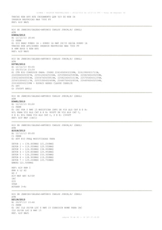 AISWEB - BOLETIM PERSONALIZADO - 28/02/2014 às 19:37:10 UTC - Total de Páginas: 36

TRECHO NDB AFS ATE CRUZAMENTO QDR 323 DO NDB IH
INSERIR RESTRICAO MAX 7000 FT
REF: AIP MAP)
RIO DE JANEIRO/GALEAO-ANTONIO CARLOS JOBIM,RJ (SBGL)
ATM
D3804/2013
B) 12/12/13 18:44
C) PERM
E) SID RNAV PUMSO 1A - SURKU 1A RWY 28/33 SAIDA SURKU 1A
TRECHO NDB AFS/SURKU INSERIR RESTRICAO MAX 7000 FT
A 4NM APOS O NDB AFS
REF: AIP MAP)
RIO DE JANEIRO/GALEAO-ANTONIO CARLOS JOBIM,RJ (SBGL)
ATM
D3790/2013
B) 12/12/13 00:00
C) 09/03/14 23:59
E) CTR RIO CORRIGIR PARA: COORD 224140S0432338W, 224139S0431711W,
224308S0430307W, 225012S0425536W, 225358S0425909W, 225829S0430259W,
230523S0430503W, 230547S0430810W, 225822S0431013W, 225705S0431235W,
225431S0432117W, 225153S0432400W, 224857S0432451W, 224409S0432534W,
224140S0432338W - ESPACO AEREO CLASSE CHARLIE
F) SFC
G) 2500FT AMSL)
RIO DE JANEIRO/GALEAO-ANTONIO CARLOS JOBIM,RJ (SBGL)
ATM
D3481/2013
B) 12/12/13 00:00
C) PERM
E) IAC VOR Y RWY 15 MODIFICAR INFO DE VIS ALS CAT A E B:
NIL PARA VIS ALS CAT A E B: 800FT DE VIS ALS CAT C,
D E E: NIL PARA VIS ALS CAT C, D E E: 1500FT
REF: AIP MAP (IAC))
RIO DE JANEIRO/GALEAO-ANTONIO CARLOS JOBIM,RJ (SBGL)
ATM
Z1518/2013
B) 12/12/13 00:00
C) PERM
E) APP RIO FREQ MODIFICADAS PARA
SETOR
SETOR
SETOR
SETOR
SETOR
SETOR
SETOR
EMERG

1 - 134.400MHZ
2 - 119.000MHZ
3 - 124.950MHZ
4 - 129.800MHZ
5 - 126.200MHZ
6 - 128.900MHZ
7 - 129.200MHZ
121.500MHZ

121.250MHZ
120.550MHZ
134.950MHZ
125.950MHZ
133.300MHZ
119.350MHZ
120.750MHZ

REF: AIP ENR 2
ENR 6 L2 H2
AD 2
AIP MAP ARC RJ/SP
IAC
SID
STAR
ROTAER 3-R)
RIO DE JANEIRO/GALEAO-ANTONIO CARLOS JOBIM,RJ (SBGL)
ATM
D2118/2013
B) 29/07/13 13:44
C) PERM
E) IAC ILS OU/OR LOC Z RWY 15 CORRIGIR NOME PARA IAC
ILS OU/OR LOC X RWY 15
REF. AIP MAP)
página 34 de 36 :: IP 187.37.18.84

 