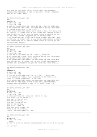 AISWEB - BOLETIM PERSONALIZADO - 28/02/2014 às 19:37:10 UTC - Total de Páginas: 36

MNTN RUMO 348 TIL CRUZAR 3600FT E APOS CURVAR IMEDIATAMENTE A
DIREITA PARA INTERCEPTAR O RUMO 133 TIL MOSRA. CURVAR A ESQUERDA
RUMO 094 TIL PUKRA. ENTAO...)
SAO PAULO/CONGONHAS,SP (SBSP)
ATM
D4067/2013
B) 28/12/13 19:52
C) 13/03/14 23:59
E) SID RWY 35R/35L IMBID 1B - PUKRA 1B, DE 12 DEC 13, MODIFICAR:
A) NO QUADRO RMK ITEM 3 PARA: GRADIENTE MNM DE SUBIDA 9 POR CENTO
TIL CRUZAR 4000FT APOS 3,3 POR CENTO.
B) NO QUADRO DESCRICAO TEXTUAL SAIDA IMBID 1B PARA: APOS TKOF, MNTN
RDL 348 CGO TIL CRUZAR 3600FT E APOS CURVAR IMEDIATAMENTE A DIREITA
PARA INTERCEPTAR RDL 133 STN TIL MOSRA. CURVAR A ESQUERDA QDR 094
DAD TIL IMBID. CURVAR A ESQUERDA QDR 035 SAT TIL UBRIR.
C) NO QUADRO DESCRI#O TEXTUAL SAIDA PUKRA 1B PARA: APOS TKOF, MNTN
RDL 348 CGO TIL CRUZAR 3600FT E APOS CURVAR IMEDIATAMENTE A DIREITA
PARA INTERCEPTAR RDL 133 STN TIL MOSRA. CURVAR A ESQUERDA QDR 094
DAD TIL PUKRA. ENTAO...)
SAO PAULO/CONGONHAS,SP (SBSP)
ATM
D4066/2013
B) 28/12/13 19:49
C) 13/03/14 23:59
E) SID RWY 35L/35R NINVU 1B, DE 12 DEC 13, MODIFICAR:
A) NO QUADRO RMK O ITEM 1 PARA: GRADIENTE MNM DE TKOF 9 POR CENTO
TIL CRUZAR 4000FT. APOS 3,3 POR CENTO
B) NO QUADRO DESCRICAO TEXTUAL DA SAIDA NUMBU 1B PARA: APOS TKOF,
MNTN RDL 347 CGO TIL CRUZAR 3400FT E APOS CURVAR IMEDIATAMENTE A
ESQUERDA PARA INTERCEPTAR RDL/QDR 259 BCO/IB TIL NINVU. ENTAO...)
SAO PAULO/CONGONHAS,SP (SBSP)
ATM
D4065/2013
B) 28/12/13 19:47
C) 13/03/14 23:59
E) SID RWY 35L/35R RNAV NINVU 1A, DE 12 DEC 13, MODIFICAR:
A) NO QUADRO RMK O ITEM 4 PARA: GRADIENTE MNM DE SUBIDA 9 POR
CENTO TIL CRUZAR 4000FT APOS 3,3 POR CENTO
B) NO QUADRO DESCRICAO TEXTUAL DA SAIDA NINVU 1A PARA: APOS TKOF,
MNTN RUMO 348 ATE CRUZAR 3400FT E APOS CURVAR IMEDIATAMENTE A
ESQUERDA PARA INTERCEPTAR O RUMO 259 TIL NINVU. ENTAO,...)
SAO PAULO/CONGONHAS,SP (SBSP)
ATM
D3979/2013
B) 19/12/13 22:35
C) 18/03/14 23:59
E) STAR RNAV VUDBU 1A - PAGOG 1A - SAT 1A RWY 35L,
STAR VUDBU 1B - SAT 1B RWY 35L,
STAR RNAV CPN 1A RWY 17R,
STAR CPN 1B RWY 17R,
STAR RNAV CPN 1A RWY 35L,
STAR CPN 1B RWY 35L,
STAR ISISI 1B RWY 17R,
STAR RNAV KOSVI 1A RWY 17R,
TODAS DE 12 DEC 13 AIRAC,
CORRIGIR FREQ ATIS PARA 127.65MHZ)
SAO PAULO/CONGONHAS,SP (SBSP)
ATM
Z1736/2013
B) 12/12/13 00:00
C) PERM
E) IAC VOR Z RWY 35L CORRIGIR IDENTIFICACAO PARA IAC VOR Z RWY 35L/35R
REF: AIP MAP)
página 5 de 36 :: IP 187.37.18.84

 