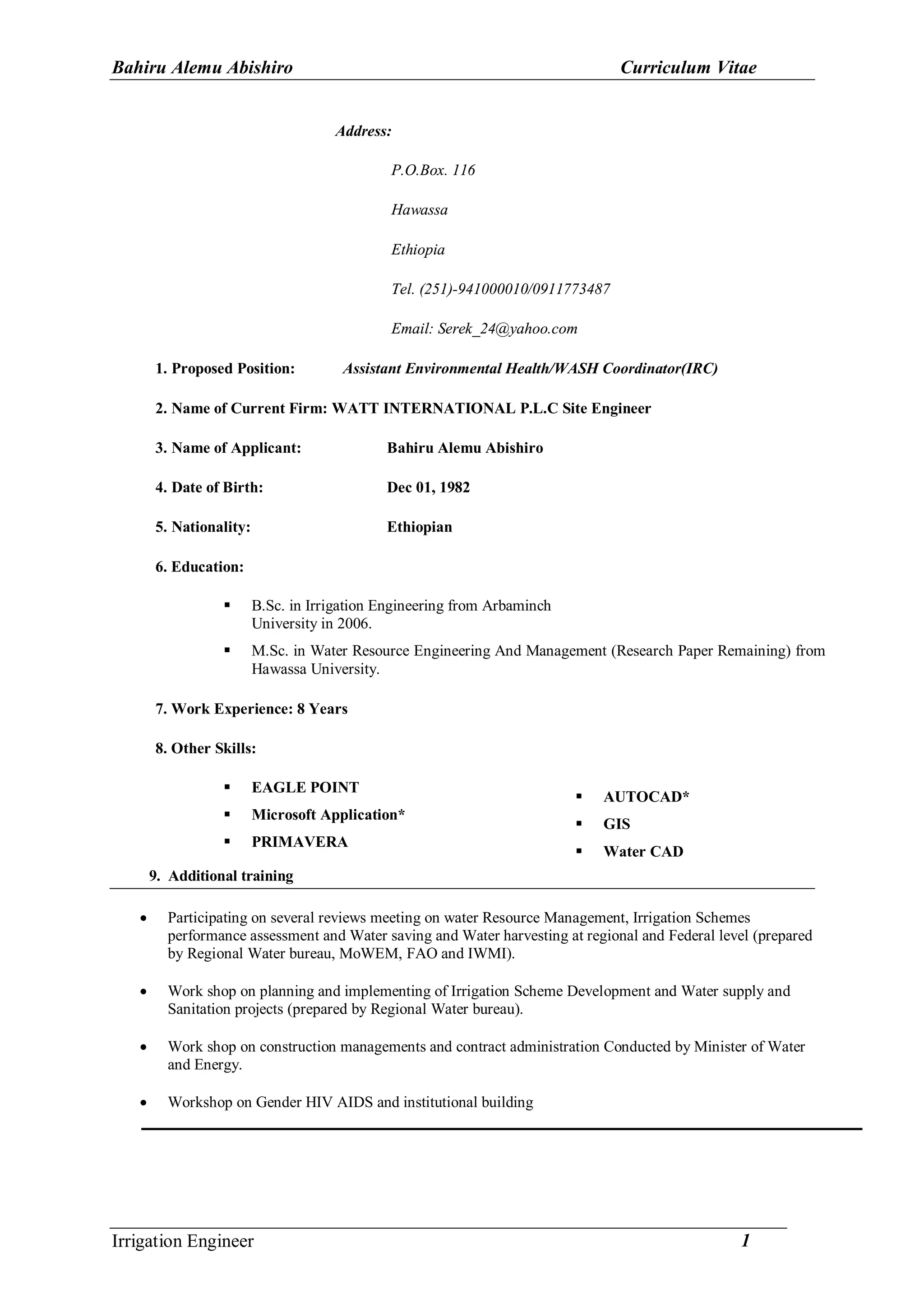 Bahiru CV.reviseduped | PDF