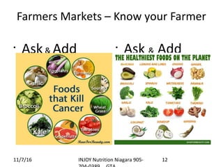 Farmers Markets – Know your Farmer
•
Ask& Add •
Ask & Add
11/7/16 INJOY Nutrition Niagara 905- 12
 