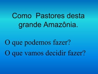 Como Pastores desta
grande Amazônia.
O que podemos fazer?
O que vamos decidir fazer?
 