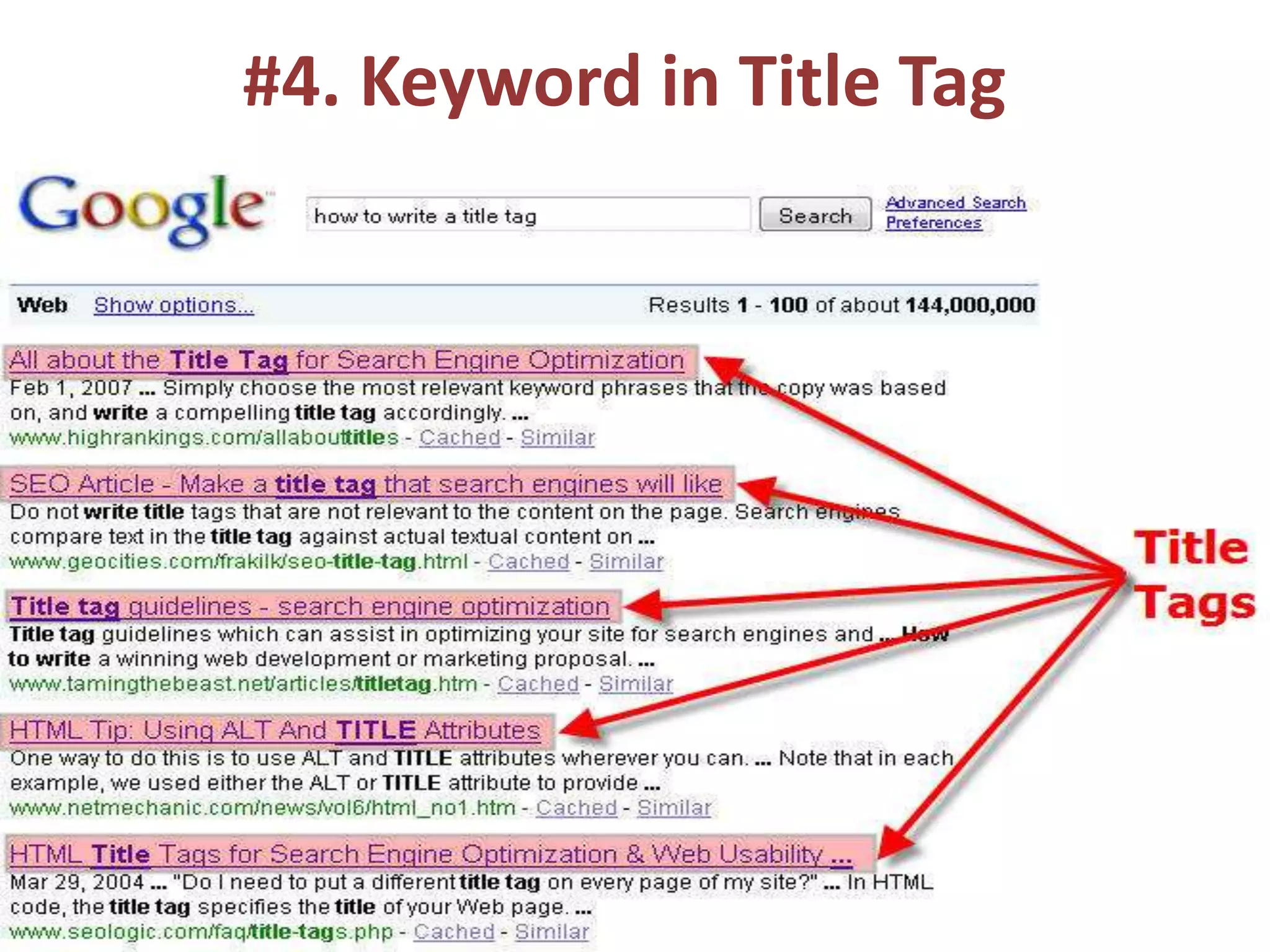 #4. Keyword in Title Tag
 