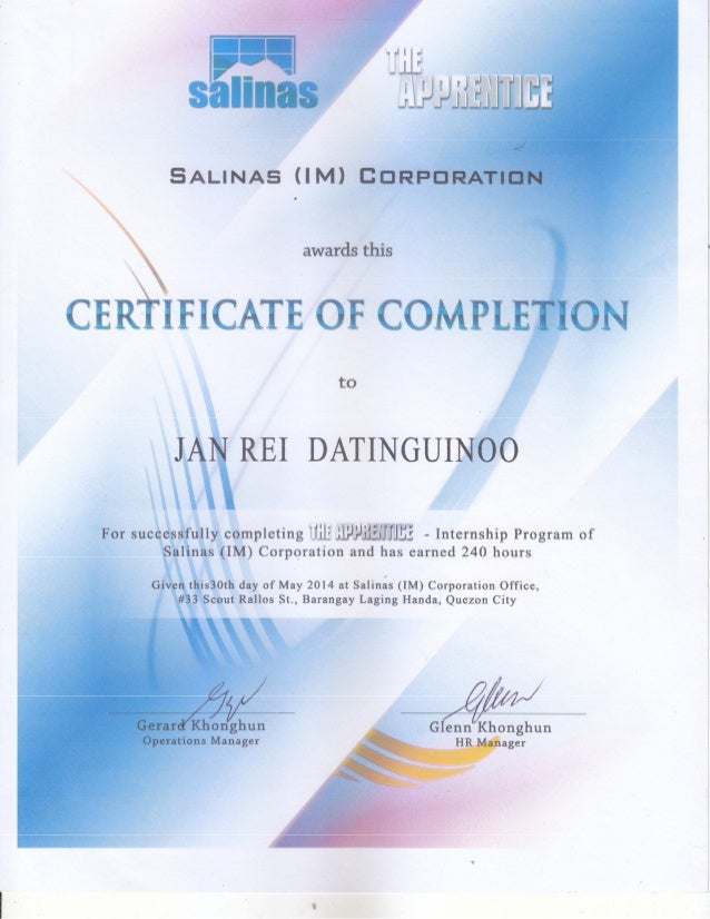 salinas ojt certificate of completion sample ojt certificate of completion