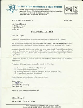 SIPAS- APPOINTMENT LETTER