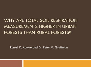 WHY ARE TOTAL SOIL RESPIRATION
MEASUREMENTS HIGHER IN URBAN
FORESTS THAN RURAL FORESTS?
Russell D. Auwae and Dr. Peter M. Groffman
 